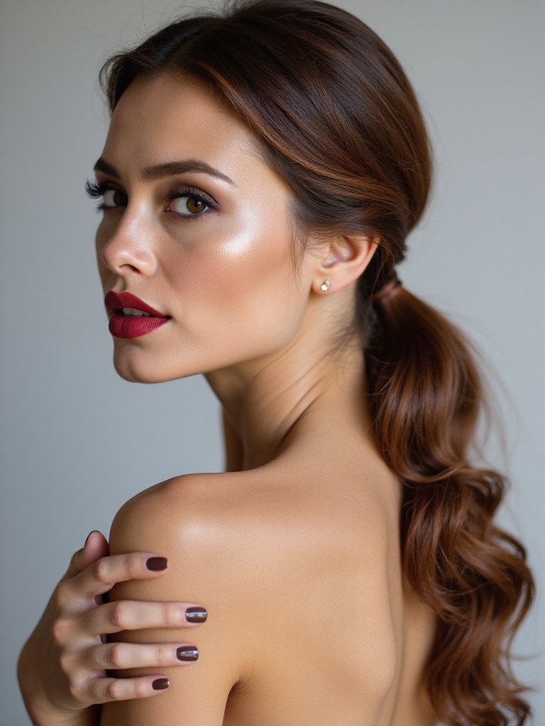 clean center parted low ponytail