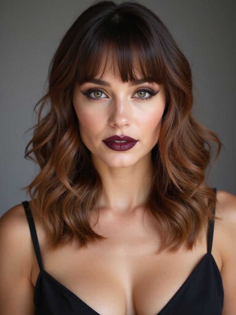 curtain bangs with textured waves