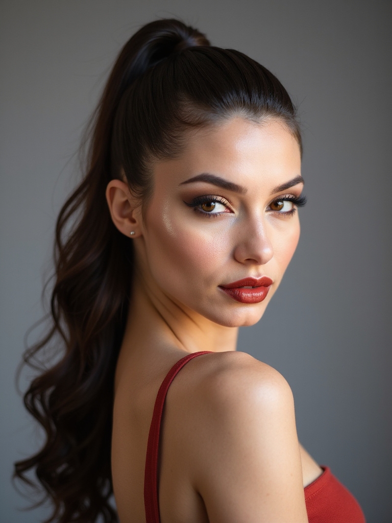 glassy sleek slicked back ponytail