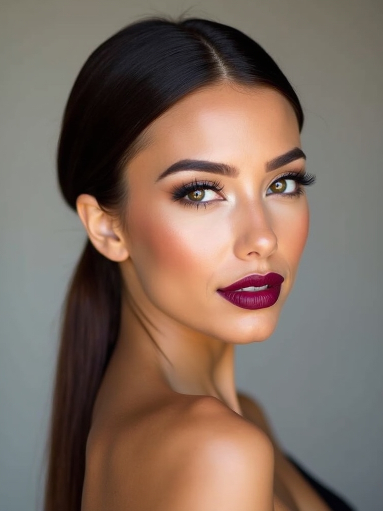 low sleek wrapped ponytail