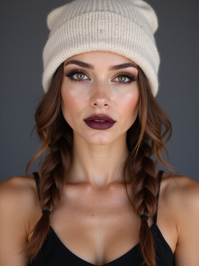 mini braids tucked beanie