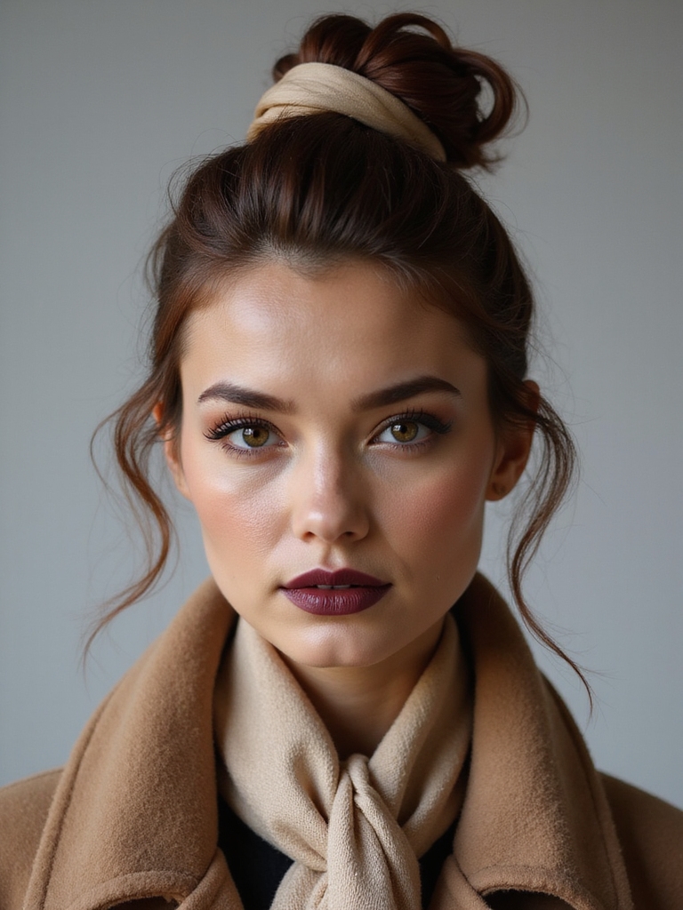 scarf secured sleek french twist