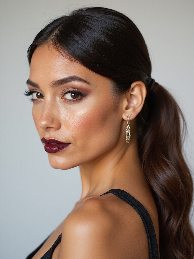 slicked back low ponytail