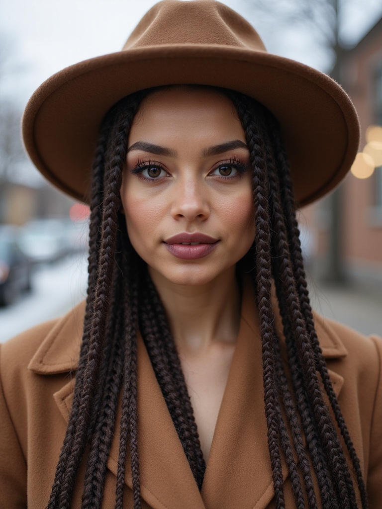 thin face framing braids underwide hat